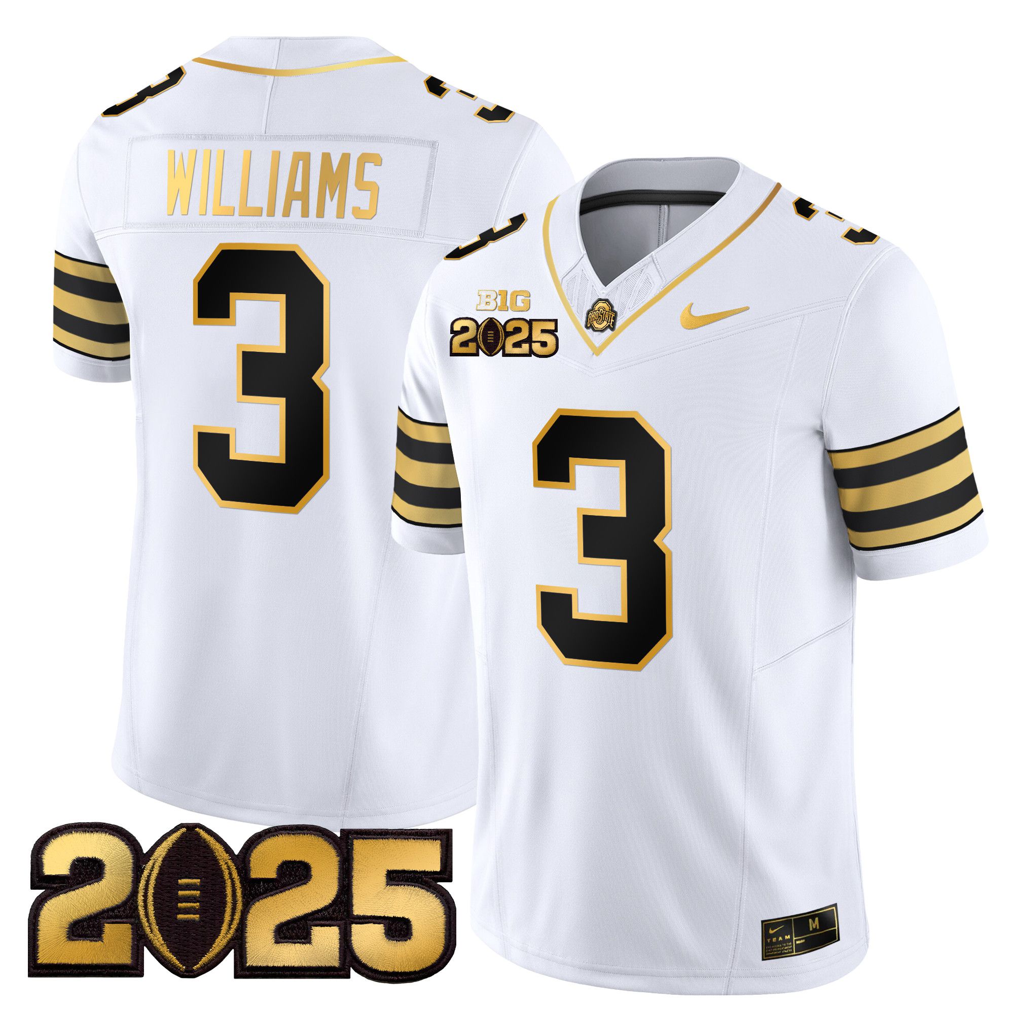 Men Ohio State Buckeyes #3 Williams White 2025 CFP Final Patch Gold Vapor Limited NCAA Jersey->ncaa teams->NCAA Jersey